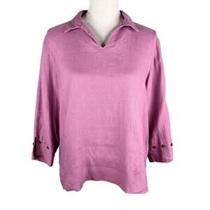 J Jill Linen Pink Top Women S Missy Small V-Neck